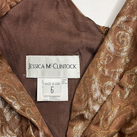 Jessica McClintock Gunne Sax Women’s Size 6 80s 90s Brown Gold Rhinestone Dress - Picture 9 of 13